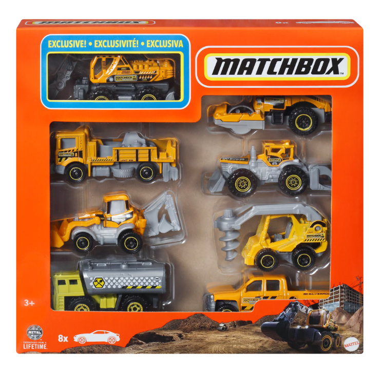 Matchbox 1:64 Scale Die-Cast Toy Cars or Trucks, Set of 8 with 1 Exclusive Vehicle (Styles May Vary)