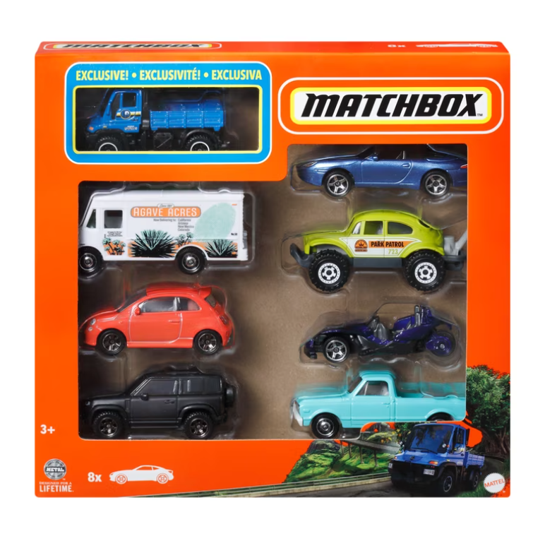 Matchbox 1:64 Scale Die-Cast Toy Cars or Trucks, Set of 8 with 1 Exclusive Vehicle (Styles May Vary)
