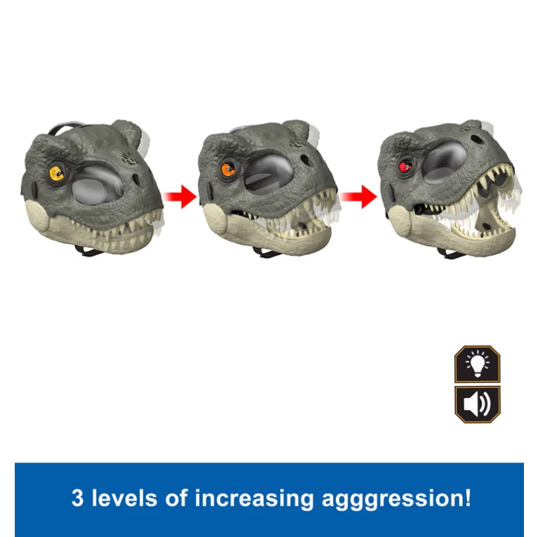 Jurassic World Rebirth T-Rex Rage N Roar Mask with LED Light up Eyes Feature, 3 Level Effects