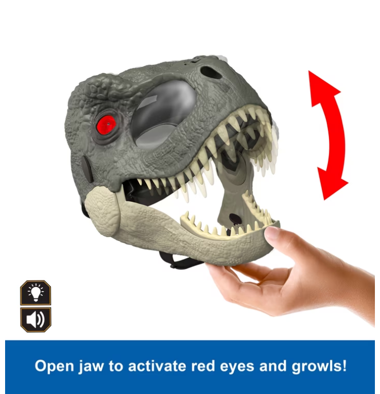 Jurassic World Rebirth T-Rex Rage N Roar Mask with LED Light up Eyes Feature, 3 Level Effects