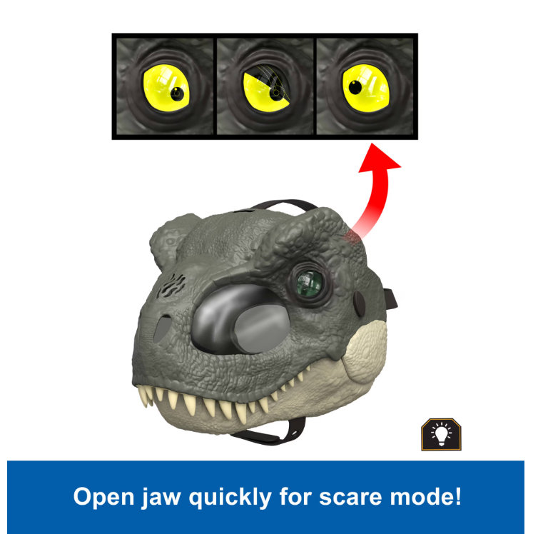 Jurassic World Rebirth T-Rex Rage N Roar Mask with LED Light up Eyes Feature, 3 Level Effects