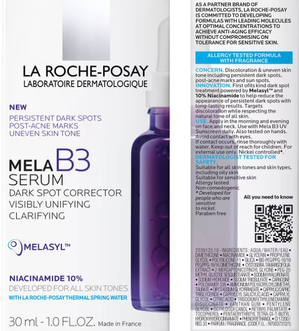 La Roche-Posay Mela B3 Melasyl + Niacinamide Anti Aging and Dark Spot Corrector Serum for Face, 1.0 fl oz